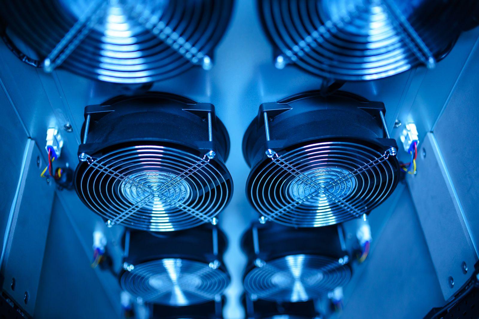 Close-up of cooling fans in a server room