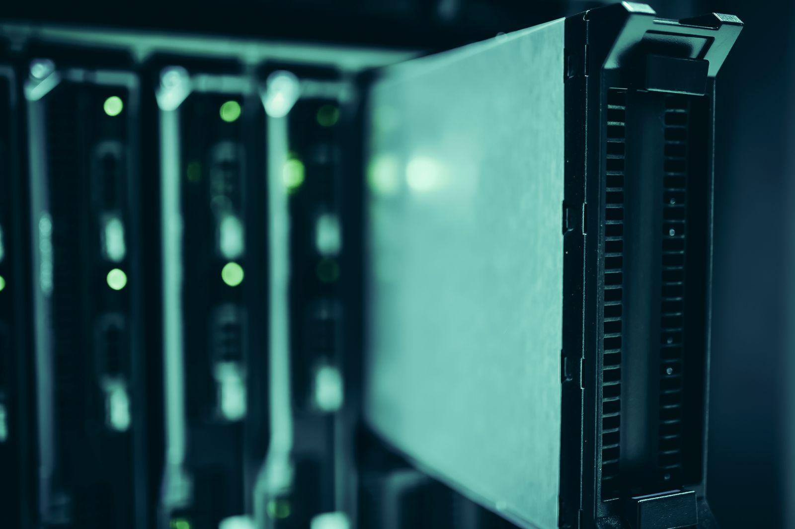 Close-up of server racks in a data center